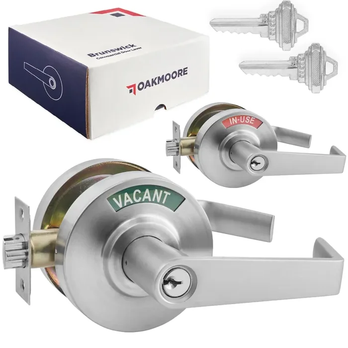 OAKMOORE Heavy Duty Keyed Entry Lever Lock for Commercial Use – Silver Vacant Engaged Indicator for Restaurants, Gyms, Hospitals