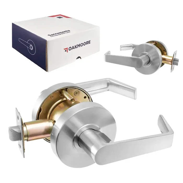 Oakmoore Office Commercial Door Handle Passage Function Grade 2 No Lock/Key For Meeting Rooms & Kitchens Nickel Finish C Ul & Ada Ansi A156.2
