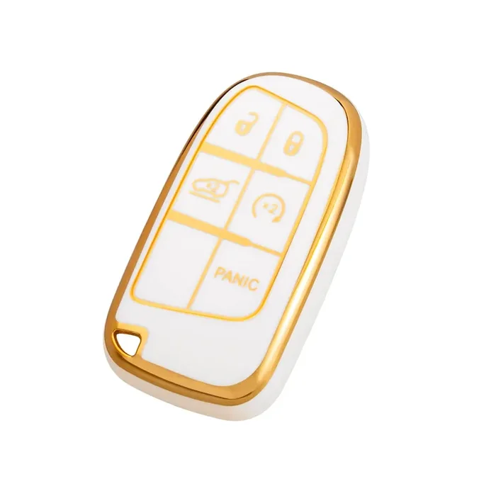 Offcurve For Dodge Jeep Key Fob Cover, Car Key Cover Case For Dodge Charger Challenger Dart Journey Durango Grand Caravan Ram Chrysler 200 300 Smart Key Car Accessories Holder Protector, White