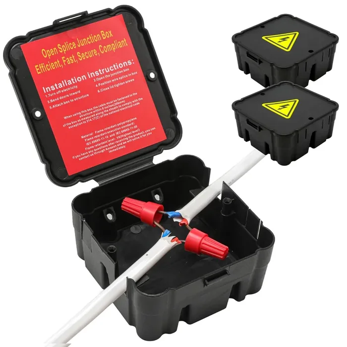Open Splice Junction Box (2 Pack), One-Piece Junction Box Splice Box. Repair Open Splices, 5 Second Installation Splice Box, Electrical Junction Box, Wire Junction Box (2)