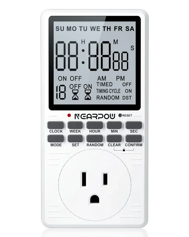 Outlet Timer, Nearpow Multifunctional Programmable Timer With Countdown And 7-Day Digital Infinite Repeat Cycle Intermittent, 19 On/Off Programs For Electrical Outlets, 3 Prong, 15A/1800W