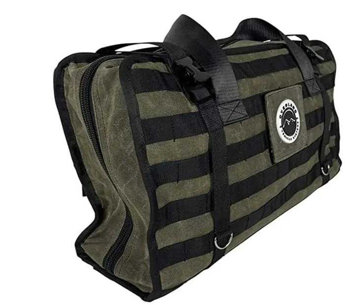 Overland Vehicle Systems Large Recovery Bag With Handle & Straps – 16 Waxed Canvas Storage – Infused With Paraffin Wax Waterproofing – Two Heavy Duty Alligator Buckles And Industrial Nylon Handle