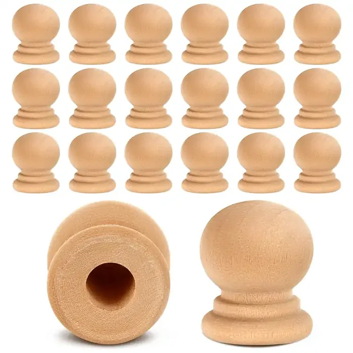 Pinkunn 50 Pcs Wood Finials 3/4 Inch Tall With 1/4 Inch Hole Unfinished Wood Drawer Knobs Pulls Handles Small Round Wooden Dowel Rods Caps For Crafts, Diy, Cabinet, Furniture, Drawer