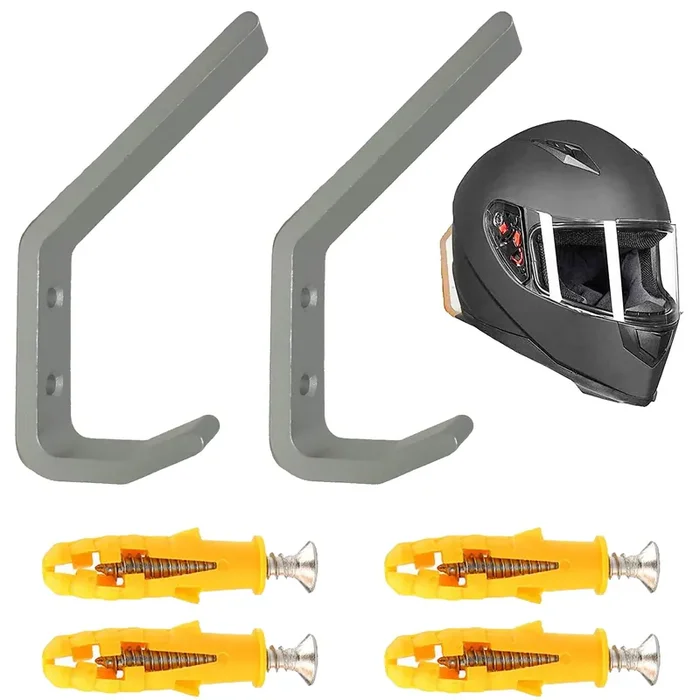 Pmsanzay 2/Pk Helmet Holder Hook, Sturdy Helmet Display Rack, Wall Mounted Helmet Storage Rack Hanger, For Motorbike Jacket Wall Display Rack, Stainless Steel- Hardware Included Easy To Install.