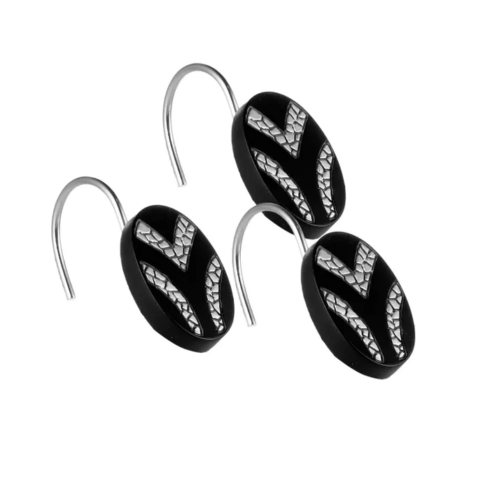 Popular Bath Sinatra Modern Bath Shower Hooks Pack Of 12 Modern Classic Contemporary Decorative Beautiful Designs Bathroom Decor For Home Luxury Bath, Black