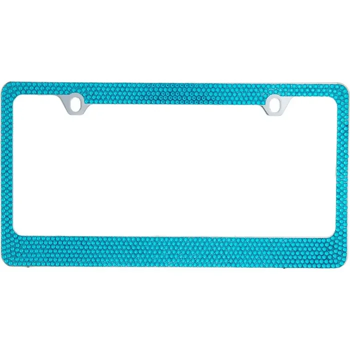 Popular Bling 7 Row Blue Color Crystal Metal Chrome License Plate Frame With Crystal Screw Caps – 1 Frame