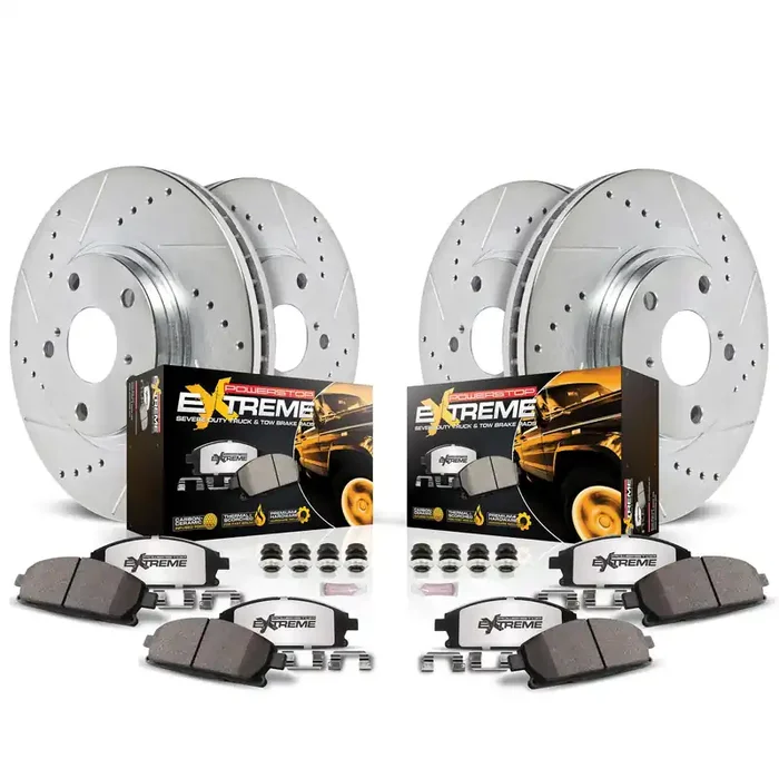 Power Stop Brake Kit Dodge Ram 1500 2500 3500 Pickup – Front And Rear Truck And Tow Carbon Fiber Ceramic Brake Pads With Drilled And Slotted Brake Rotors Replacement, K5458-36