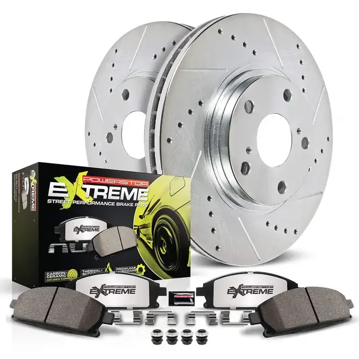 Power Stop K1440-26 Rear Z26 Carbon Fiber Brake Pads With Drilled & Slotted Brake Rotors Kit For Buick Allure, Buick Lacrosse, Chevrolet Impala, Chevrolet Monte Carlo [Model Specific]