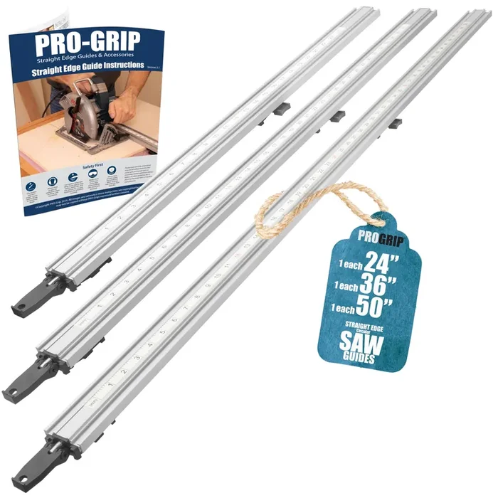 Progrip Aluminum Straight Edge Clamp Set Of 3-24″ 36″ 50″ Ideal For Cutting Large Sheets Of Plywood & Dado Slots Circular Saw Straight Edge Guide Clamps Precision Straight Edge Saw Guide