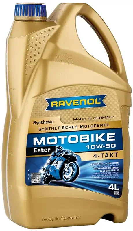 Ravenol J1V1011-004 Sae 10W-50 4-Stroke Motorcycle Oil – 4-T Full Synthetic Ester Jaso Ma/Ma2 (4 Liter)