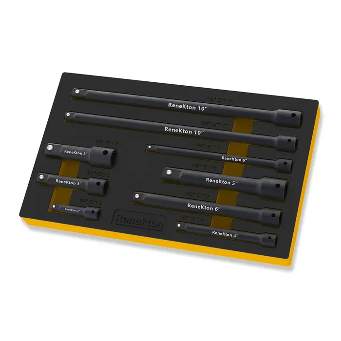 Renekton Extension Bar Set, 1/4″, 3/8″ And 1/2″ Drive Socket Extension, Cr-V Steel, Black Phosphate Finish, With Eva Storage Tray, 9 Piece