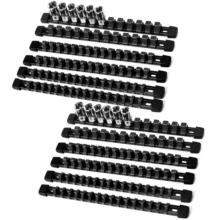 Reniteco Socket Organizer Drive Abs Tools – Black Socket Holder, Premium Quality 12 Pieces Socket Holders Kit 1/4-Inch X 64 Clips, 3/8-Inch X 60 Clips, 1/2-Inch X 48 Clips(12Pc,Black)