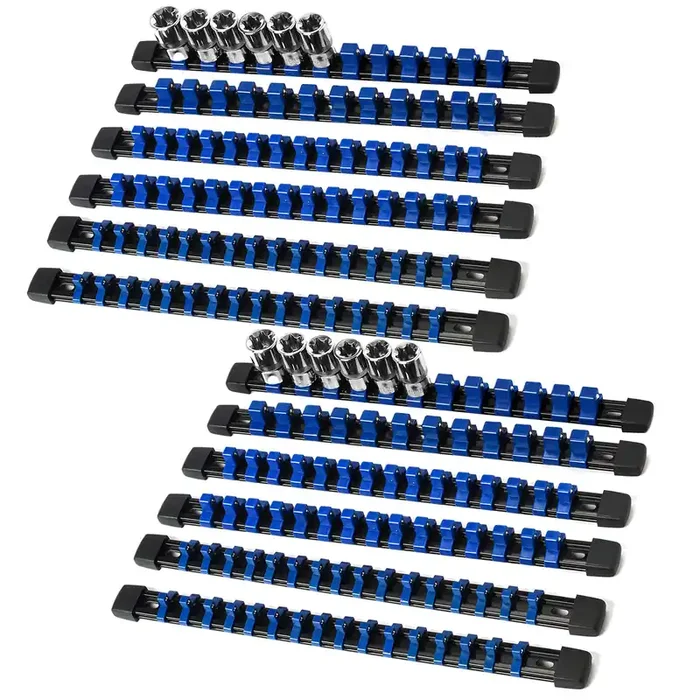 Reniteco Socket Organizer Drive Abs Tools – Blue Socket Holder, Premium Quality 12 Pieces Socket Holders Kit 1/4-Inch X 64 Clips, 3/8-Inch X 60 Clips, 1/2-Inch X 48 Clips(12Pc,Blue)