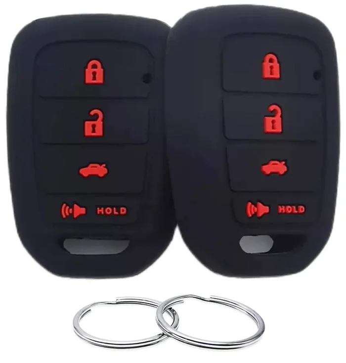 Reprotecting Silicone Rubber Key Fob Cover Compatible With Honda Accord Cr-V Civic Crosstour Fit (Only Fit Straight Key Fob) (Black Black)