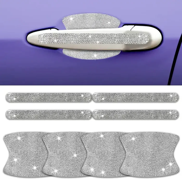 Rhinestone Car Door Handle Stickers – 8Pcs Bling Car Accessories Crystal Glitter Protector Decals Scratch Safety Reflective Auto Sticker For Woman & Man