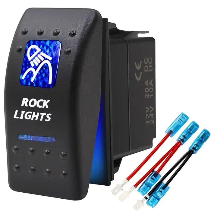 Rock Lights Waterproof Rocker Switch Toggle – On/Off Blue Led Light – 12V 20Amp 24V 10Amp, 5 Pin For Automotive Cars Vehicles Marine Boats Trucks Trailers 4X4 Caravans Rvs Suv Atv Utv & More
