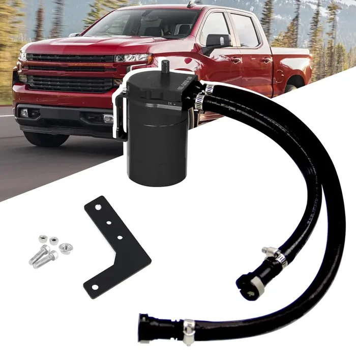 Rulline Oil Separator 350Ml Oil Catch Can Tank Aluminum Polish Baffled Reservoir Black Compatible With 2019-2022 Chevy Silverado 1500 5.3L & 6.2L, Gmc Sierra 1500 5.3L & 6.2L Driver Side
