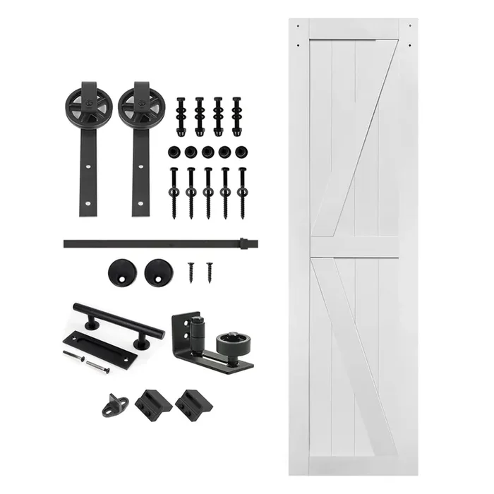 S&Z Tophand® 24In X 84In Mdf Barn Door With 4Ft Sliding Door Hardware Kit,24-60In Solid Barn Door Slab Covered With Water-Proof Pvc Surface(Big Wheel)