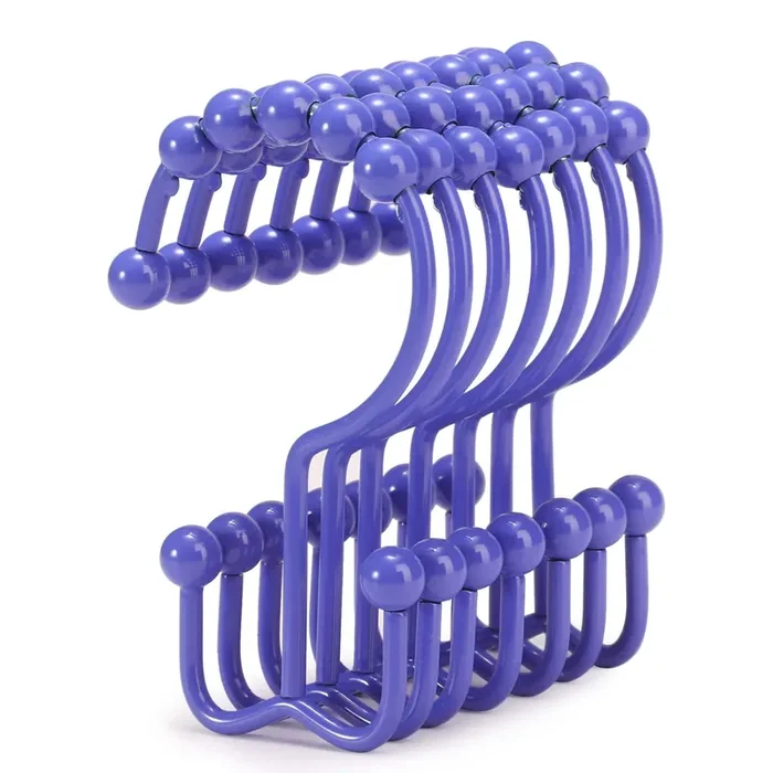 Shower Curtain Hooks, Goowin Shower Curtain Rings, Stainless Steel Shower Curtain Hooks Rust Proof Free Sliding Double Shower Hooks For Curtain, Shower Curtains & Liners (Purple)