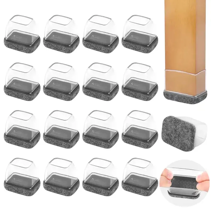 Small Rectangle Silicone Chair Leg Caps With Felt Pads, 16Pcs Rectangular Chair Leg Floor Protectors For Hardwood Floors, Clear Chair Leg Covers To Protect Floors, Fit Length 0.9‘-1.3‘ Width 0.6‘-0.9‘