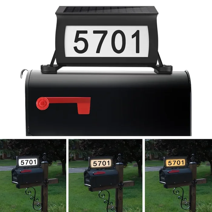 Solar Backlit Address Sign For Mailbox, House Number Plaque Double Side Illuminated Design Ip65 Waterproof, 3-Color In 1 Easy To Install Mailbox Topper For Vistor, Mailman, Ubereats, Emergency Service