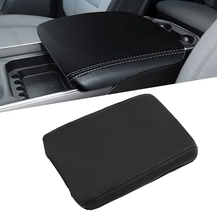 Sportuli Center Console Cover Anti-Scratch Leather Armrest Pad Replace For 2019-2022 2023 Dodge Ram 1500 2500 3500, For All Makes & Models With Bucket Seats (Black Stitches)