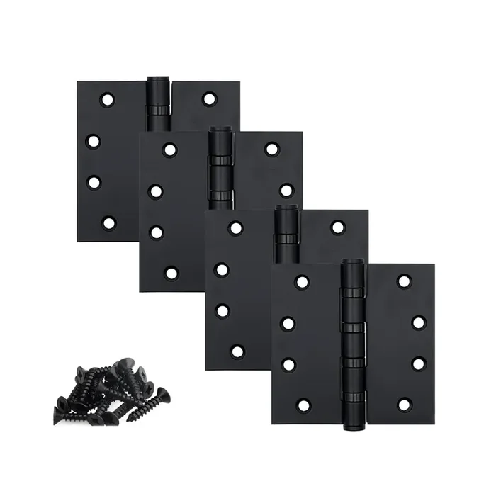 Stainless Steel Matte Black 4 Inch Door Hinges,Interior Door Hinges,Heavy Duty Exterior Door Hinges,Ball Bearing Hinges ,4‘ (101Mm) X 4‘ (101Mm) Outer Door Hinge,Square Corners,4 Pack