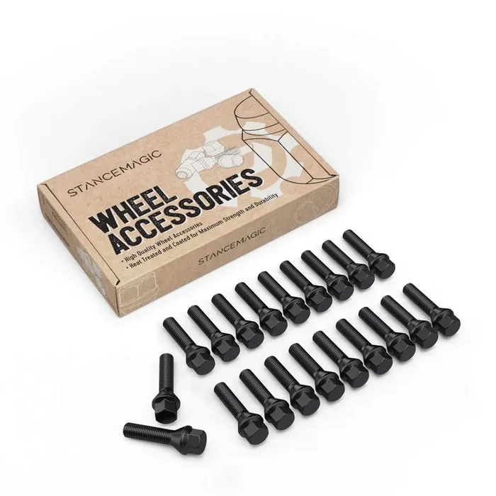 StanceMagic 20pcs Black Extended Lug Bolts 14×1.25, 40mm Shank – Compatible with BMW 228i, 320i, 328i, M3
