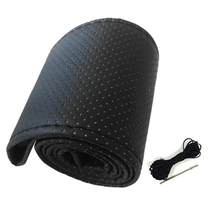 Steering Wheel Cover, Universal Car Steering Wheel Cover Hand Sewing Perforated Microfiber Leather Steering Wheel Cover For 38Cm Diameter (Black)