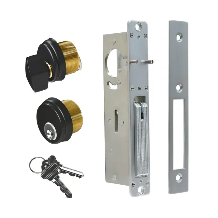 Storefront Door Lock Alsecure Commerical Mortise Lock, Swing Deadbolt & Solid Brass Cylinder Combo With Key & Thumbturn Keyed Alike For Aluminum/Zinc Alloy Shop Doors, 1.1/8‘ Backset,Black