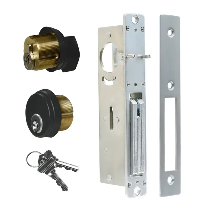 Storefront Door Lock Alsecure Commerical Mortise Lock Swing Deadbolt & Solid Brass Cylinder Combo With Key Thumbturn Keyed Alike For Aluminum/Zinc Alloy Shop Doors 31/32 Inch Backset Black