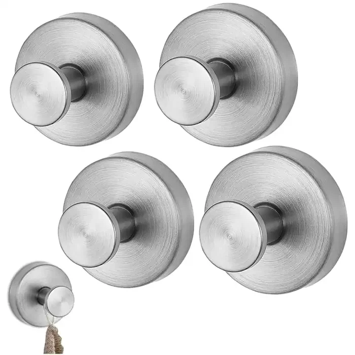 Suction Cup Hooks For Shower Wall, Luxegrip No Drill Hook, Removable Reusable Stainless Steel Towel Hooks, Shower Hooks For Inside Shower, Kitchen, Glass Door, Window, Mirror, Smooth Tile (4, Silver)