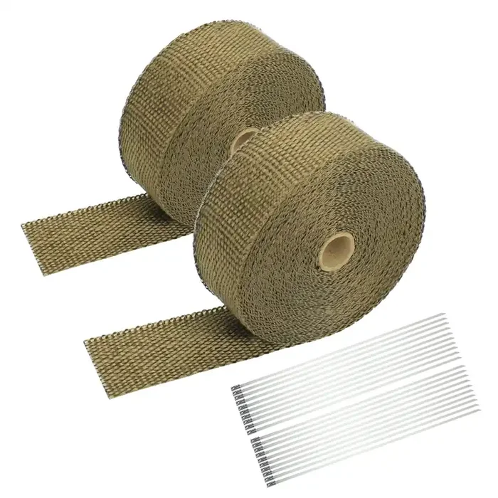 SUPERFASTRACING 2 Lava Titanium Basalt Exhaust Heat Wrap Roll, 50 Ft for Motorcycle Manifold Pipe with Stainless Ties