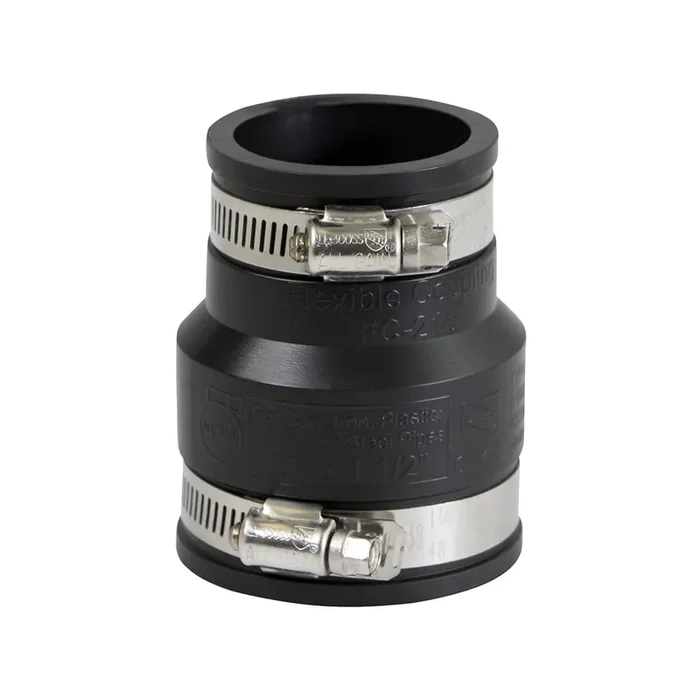 Supply Giant Flexible Pvc Rubber Reducing Coupling With Stainless Steel Clamps, 2.4″ X 1.9″ Inner Diameter For 2″ X 1-1/2″ Nominal Pipe, Black