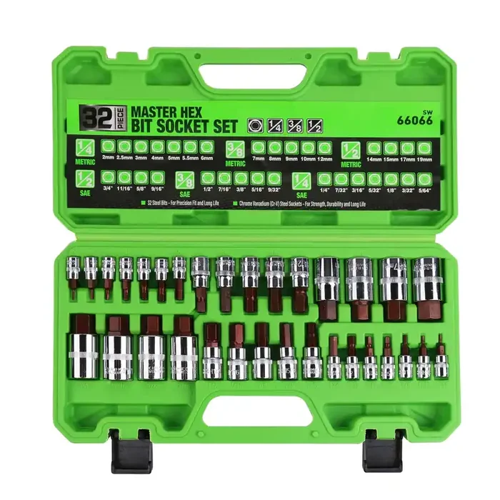 Swanlake 32 Piece Hex Bit Socket Set,Sae And Metric, 1/4‘‘, 3/8‘, 1/2‘‘ Drive Socket Set, S2 & Cr-V Steel