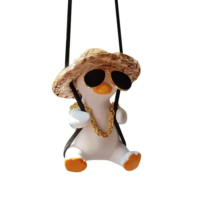 Swing Duck Car Hanging Ornament Cute Swing Duck Car Pendant Swing Duck Car Decoration Rearview Mirror Accessories Car Rearview Mirror Women Car Interior Accessories (Sunglasses Necklace Duck)