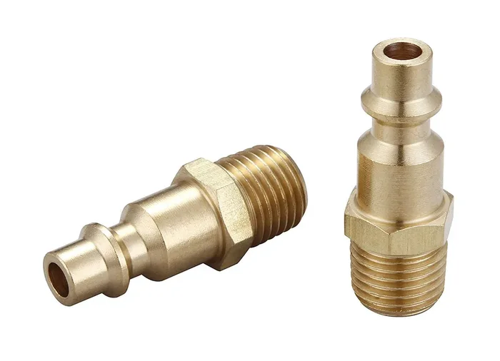 T Tanya Hardware Air Hose Fittings And Air Coupler Plug, Air Compressor Quick-Connect Mnpt Male Plug Kit (Industrial Type D, 1/4-Inch Npt Male Thread, Solid Brass, 2 Piece)