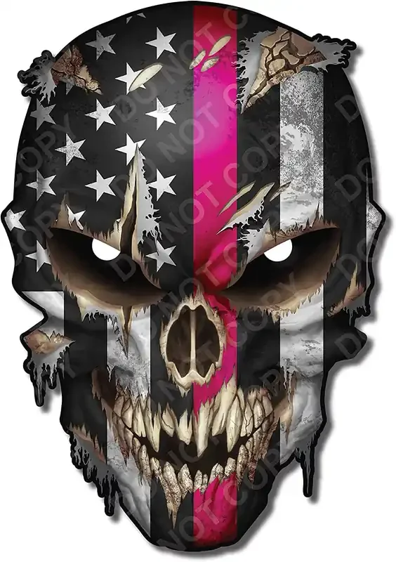Thin Pink Line Skull With Reflective Eyes Breast Cancer Survivor Window Sticker Vinyl Decal Flag Susan G Koman Cancer Sucks Dirty Skull – Safe For Vehicle Paint