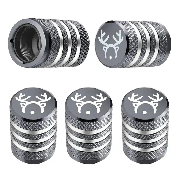 Tire Valve Stem Cap Cover – (5 Pack) Tire Air Cap Corrosion Christmas Reindeer Antler Antlers Auto Accessories Decoration For Car Truck Bike Grey
