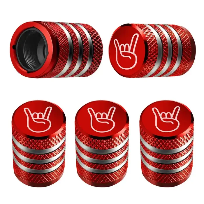 Tire Valve Stem Cap Cover – (5 Pack) Tire Air Cap Metal With Plastic Liner Corrosion Resistant Leak-Proof Rock And Roll For Car Truck Motorcycle Bike Red