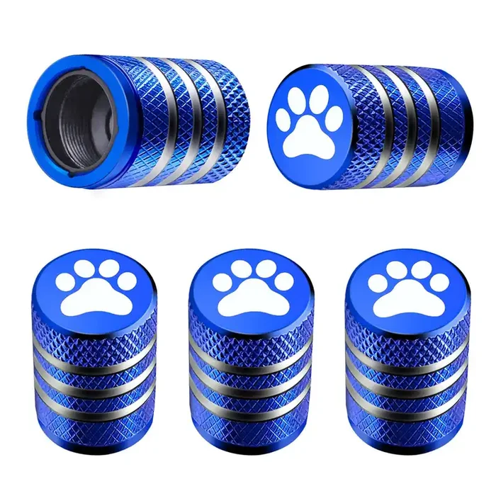 Tire Valve Stem Cap Cover – (5 Pack) Tire Air Caps Metal With Plastic Liner Corrosion Resistant Leak-Proof Cat/Dog Paw For Car Truck Motorcycle Bike Blue