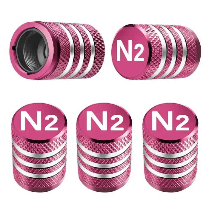 Tire Valve Stem Caps Cover – (5 Pack) Tire Air Cap N2 Nitrogen Metal With Plastic Liner Corrosion Resistant Leak-Proof For Car Truck Motorcycle Bike Pink