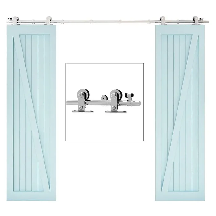 Tsmst 13Ft Sliding Barn Door Hardware Kit, Top Mount Stainless Steel Heavy Duty Sturdy Barn Door Track For Double Wood Door, Slide Smoothly Quietly (T Style)
