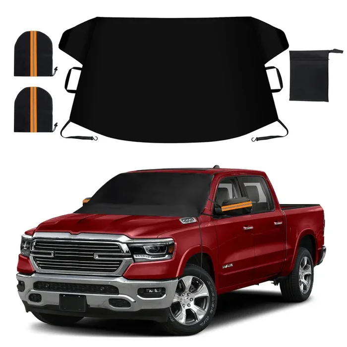 Tx-Inno Auto Windshield Cover For Ice And Snow, Thicken Extra Large Size Car Windshield Snow Cover With Side Mirrors Cover, Windshield Frost Cover Windproof Covers Fits Most Suvs Trucks (82.8‘X 47‘)