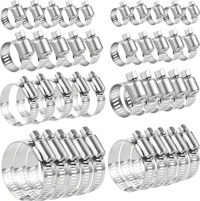 Ud Hose Clamp Stainless Steel Worm Gear Hose Clamps 40Pcs Adjustable 8-44Mm Range Assortment Size Kit Fuel Line Clamp For Water Pipe, Plumbing, Mechanical Application, 8 Sizes Worm Gear Hose Clips