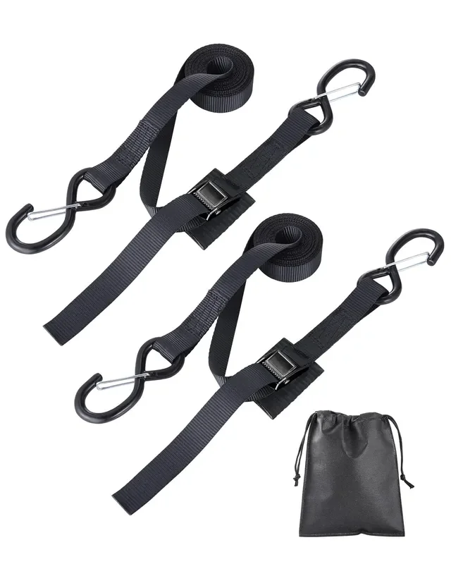 Upgraded 1‘‘ X 8‘ Tie Down Straps, Cargo Roof Rack Strap Cam Buckle With Hooks, Heavy Duty Secure Strap, Black – Pack Of 2
