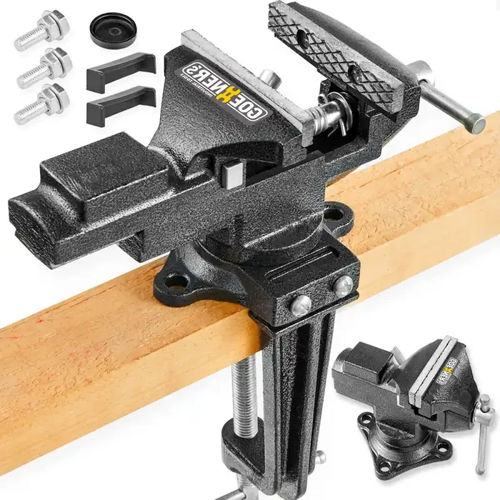 [Upgraded Version] Multi-Purpose Bench Vise 3.3‘, Table Vice For Workbench, Universal Clamping Vise With Heavy Duty Cast Iron, Multi-Jaw, Swivel Base, Easy Adjustment For Woodworking (3.3 Inch)
