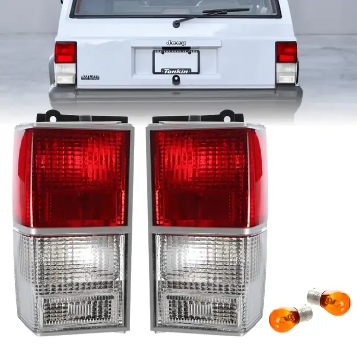 Usr 84-96 Xj Tail Lights – Stock Replacement Euro Style Red/Clear Lens Rear Tail Lamps Set (Left + Right) Compatible With 1984-1996 Cherokee Xj