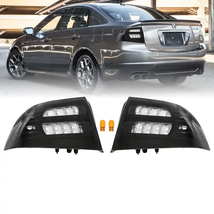 USR UNIQUE STYLE RACING JDM Style Black Housing Tail Lights for 2004-2008 Acura TL (Left + Right) – Smoke Lens Rear Lamps Cover