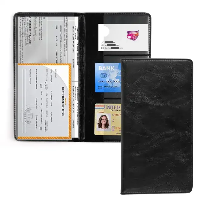 Uyye Auto Car Registration And Insurance Holder – Pu Leather Vehicle Glove Box Organizer Wallet, Interior Accessories Case Holder For Essential Automobile Documents(Black)